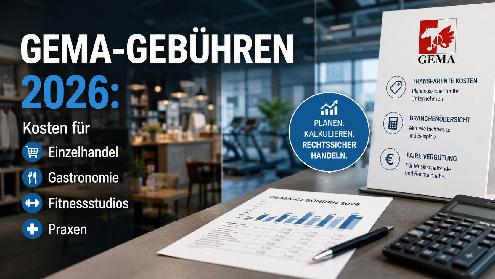 GEMA-Gebühren 2026: Kosten für Einzelhandel, Gastronomie, Fitnessstudios und Praxen Aktuelle Tarife, Rechenbeispiele und Einsparmöglichkeiten