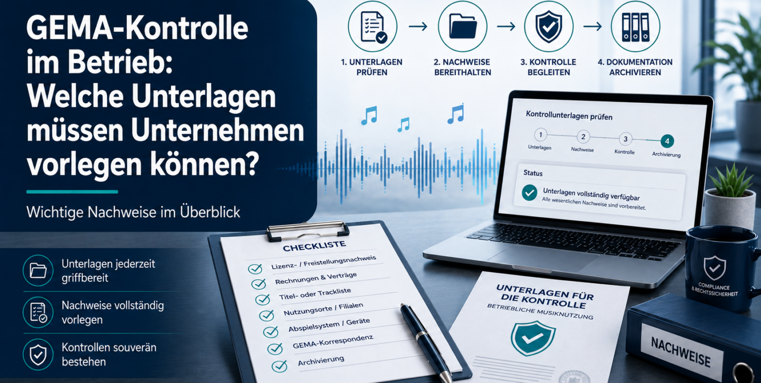 GEMA-Kontrolle im Betrieb: Welche Unterlagen müssen Unternehmen vorlegen können? Checkliste, Ablauf und Praxisbeispiele 2026