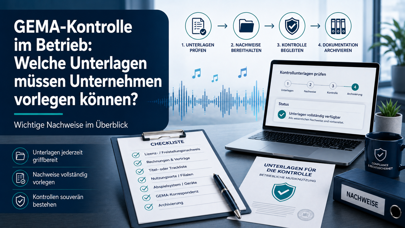 GEMA-Kontrolle im Betrieb: Welche Unterlagen müssen Unternehmen vorlegen können? Checkliste, Ablauf und Praxisbeispiele 2026
