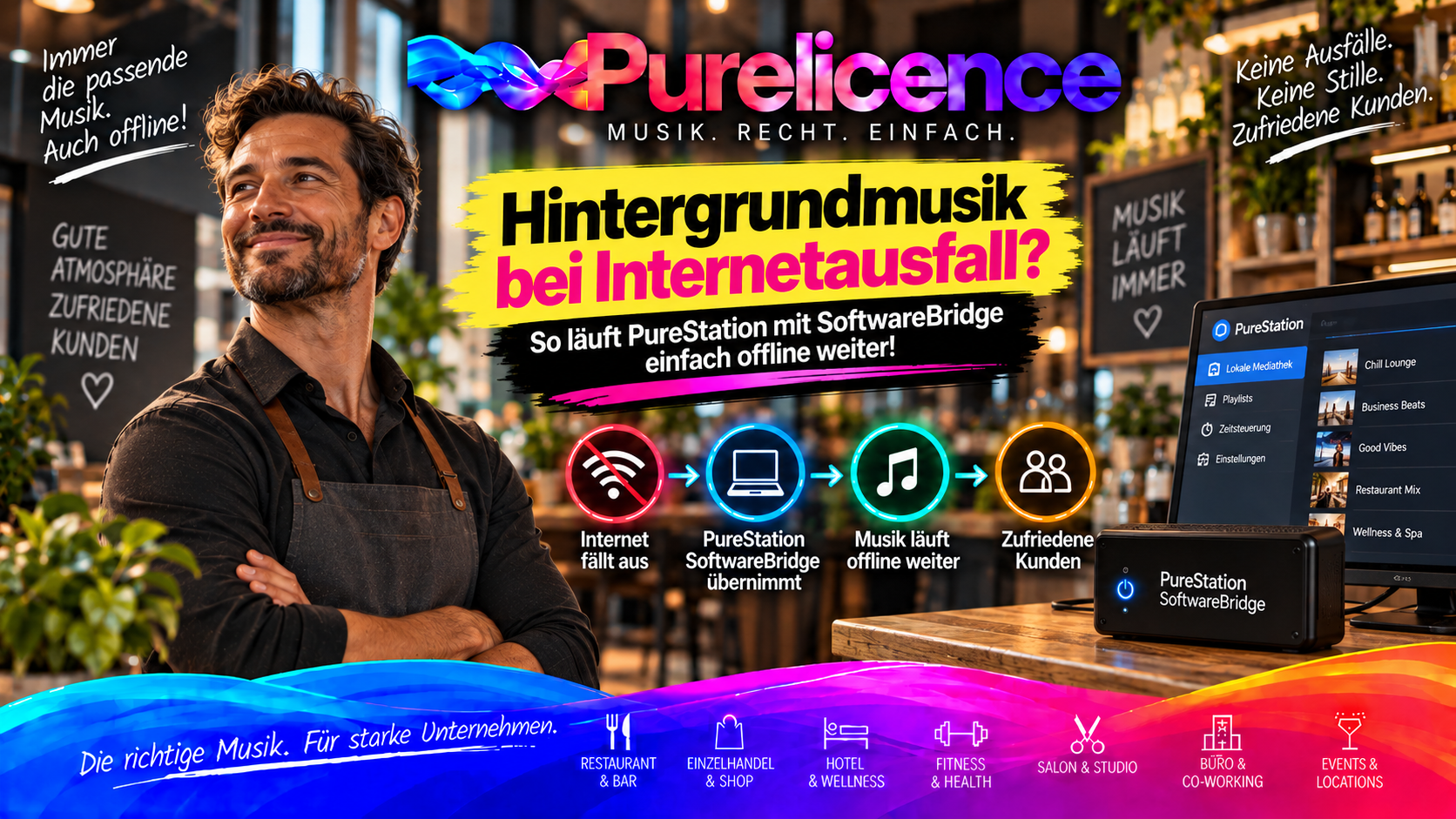 Hintergrundmusik bei Internetausfall: So läuft PureStation mit SoftwareBridge einfach offline weiter