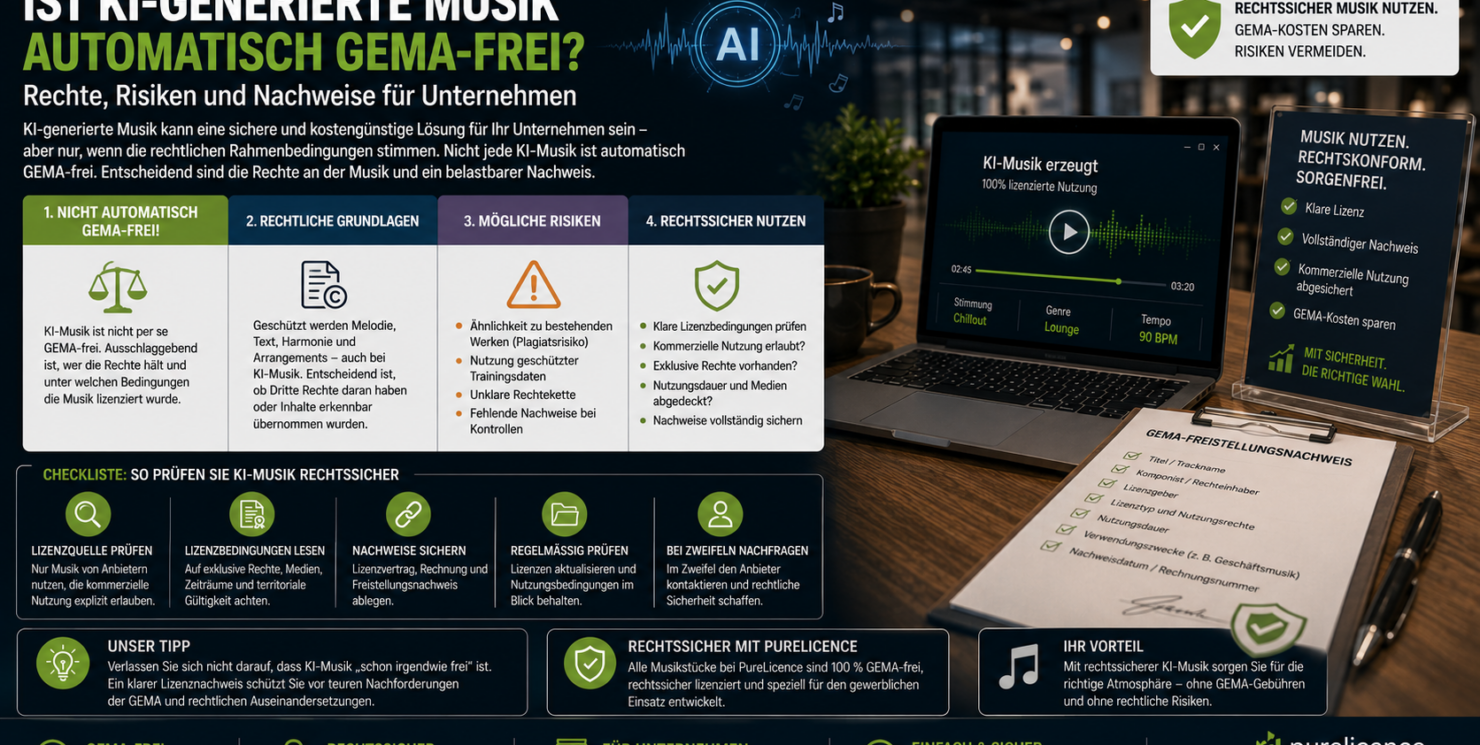 Ist KI-generierte Musik automatisch GEMA-frei? Rechte, Risiken und Nachweise für Unternehmen im Jahr 2026
