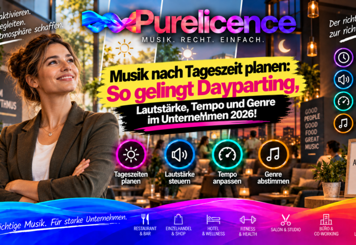 Musik nach Tageszeit planen: Dayparting, Lautstärke, Tempo und Genre richtig einsetzen Praxisleitfaden 2026 für Einzelhandel, Gastronomie, Fitnessstudios, Praxen, Wellness, Hotels und Filialbetriebe