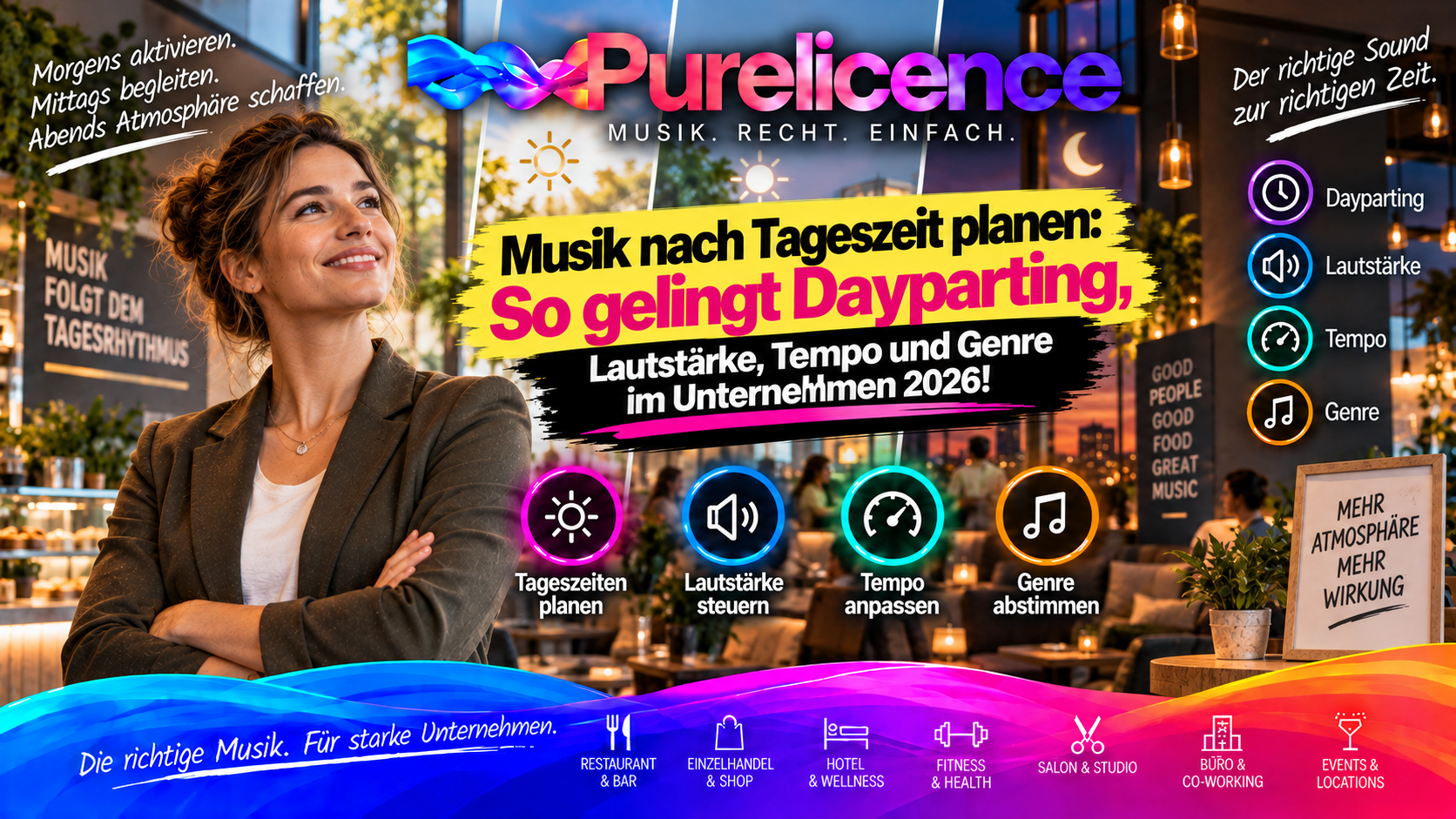 Musik nach Tageszeit planen: So gelingt Dayparting, Lautstärke, Tempo und Genre im Unternehmen 2026!