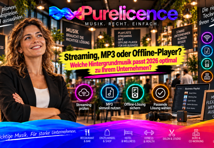 Streaming, MP3-Download oder Offline-Player: Welche Hintergrundmusik-Lösung passt zu meinem Unternehmen? Rechte, Technik, Ausfallsicherheit, Verwaltung und Kosten im Vergleich – Stand 2026