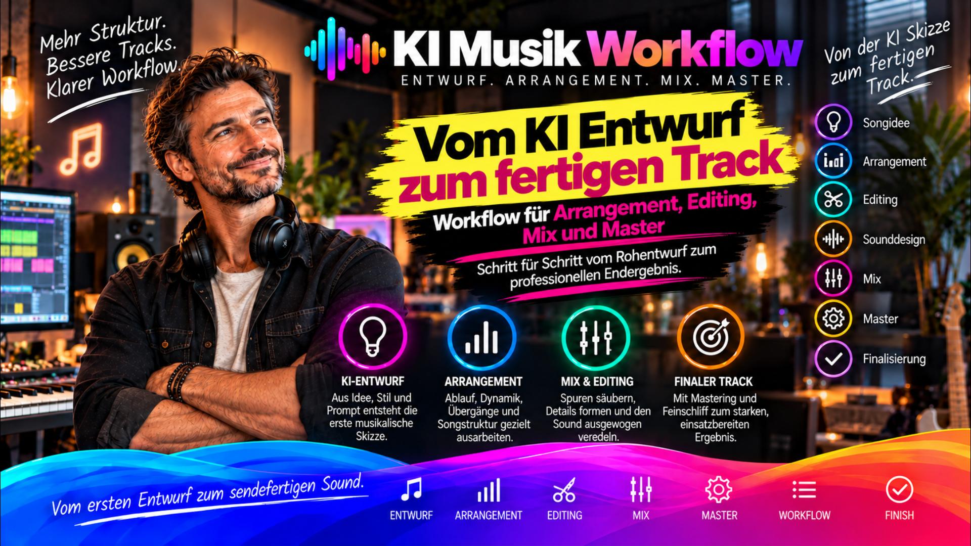 KI-Musik professionell fertigstellen: Workflow für Arrangement, Editing, Mix, Mastering & Metadaten!